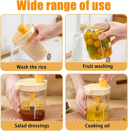 Salad Dressing Mixer Bottle, 500ML Egg Filter Mixing Cup Manual Sauce Shaker Bottle with Scale for Egg, Batter, Salad Dressing