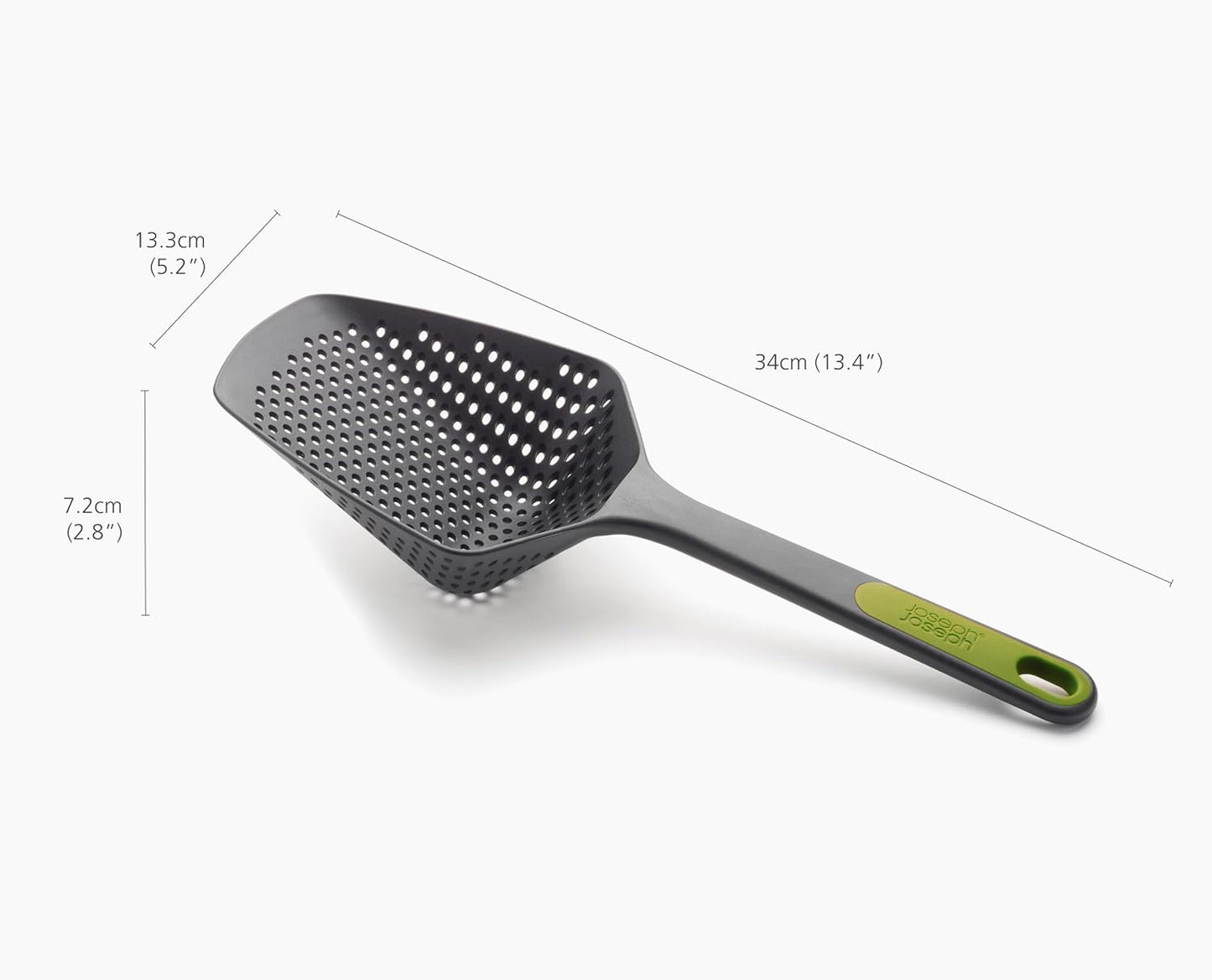 Joseph Joseph Scoop Plus Colander, Spoon Drainer/Strainer, Scoop, Drain and Serve, heat resistant up to 200°C (392°F), Dishwasher safe, Large, Black