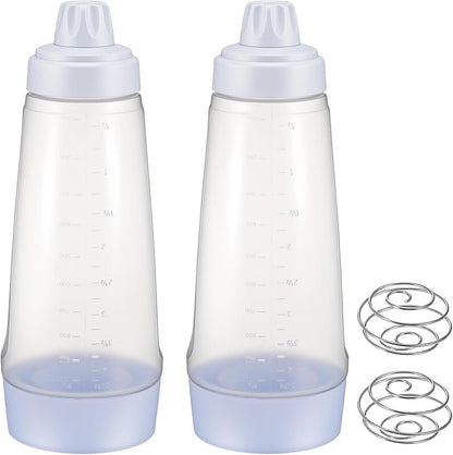 2-Pack Pancake Batter Dispenser and Mixer Bottles with Whisk Balls, 1000ml Large Capacity Squeeze Bottle for Pancakes, Cupcakes, Muffins, Crepes - Dishwasher Safe Baking Tool
