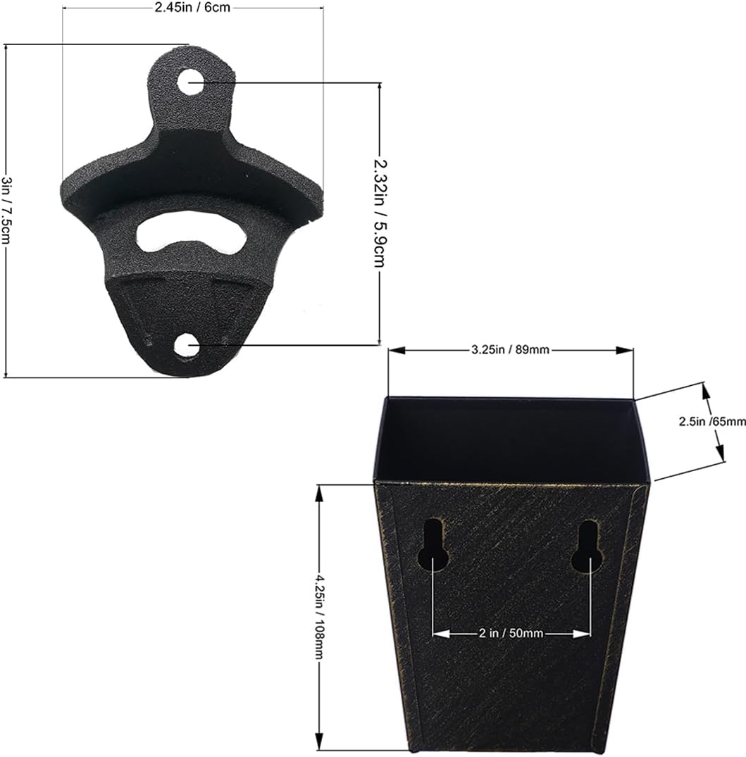 Satin Black Cast Iron Bottle Opener Wall Mounted with Bottle Cap Catcher Narrow