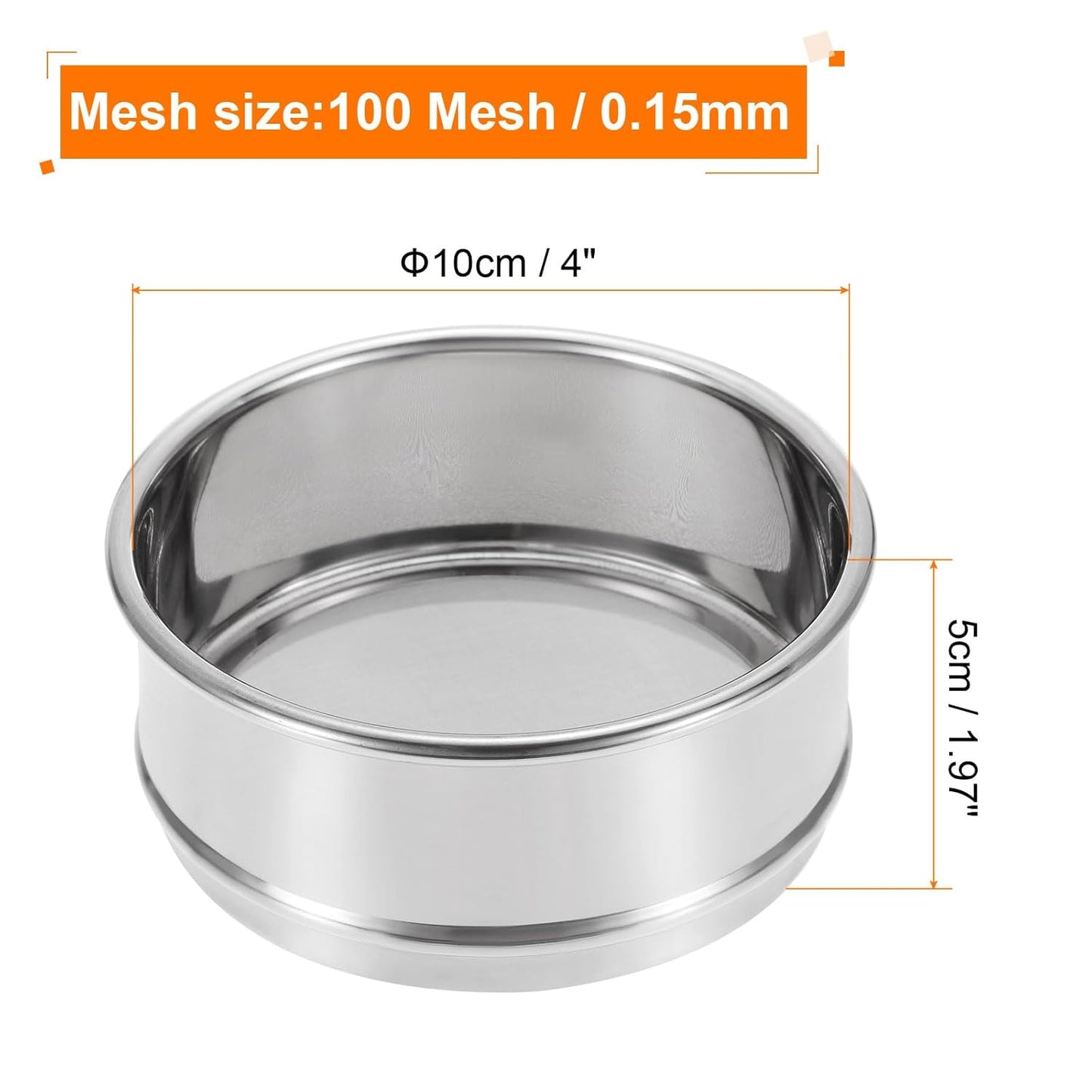 PATIKIL 150 Mesh Lab Sieve, 4" Diameter Test Sieve 304 Stainless Steel Wire Cloth (0.1mm) for Industrial Laboratory