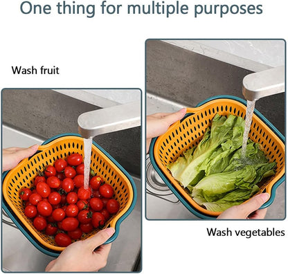 Vegetable Washing Baskets in The Kitchen Fruit Baskets Multi-layer Stackable Vegetable Sinks, Strainer and Washing Fruits and Vegetables Kitchen Colander Set (Blue Yellow)