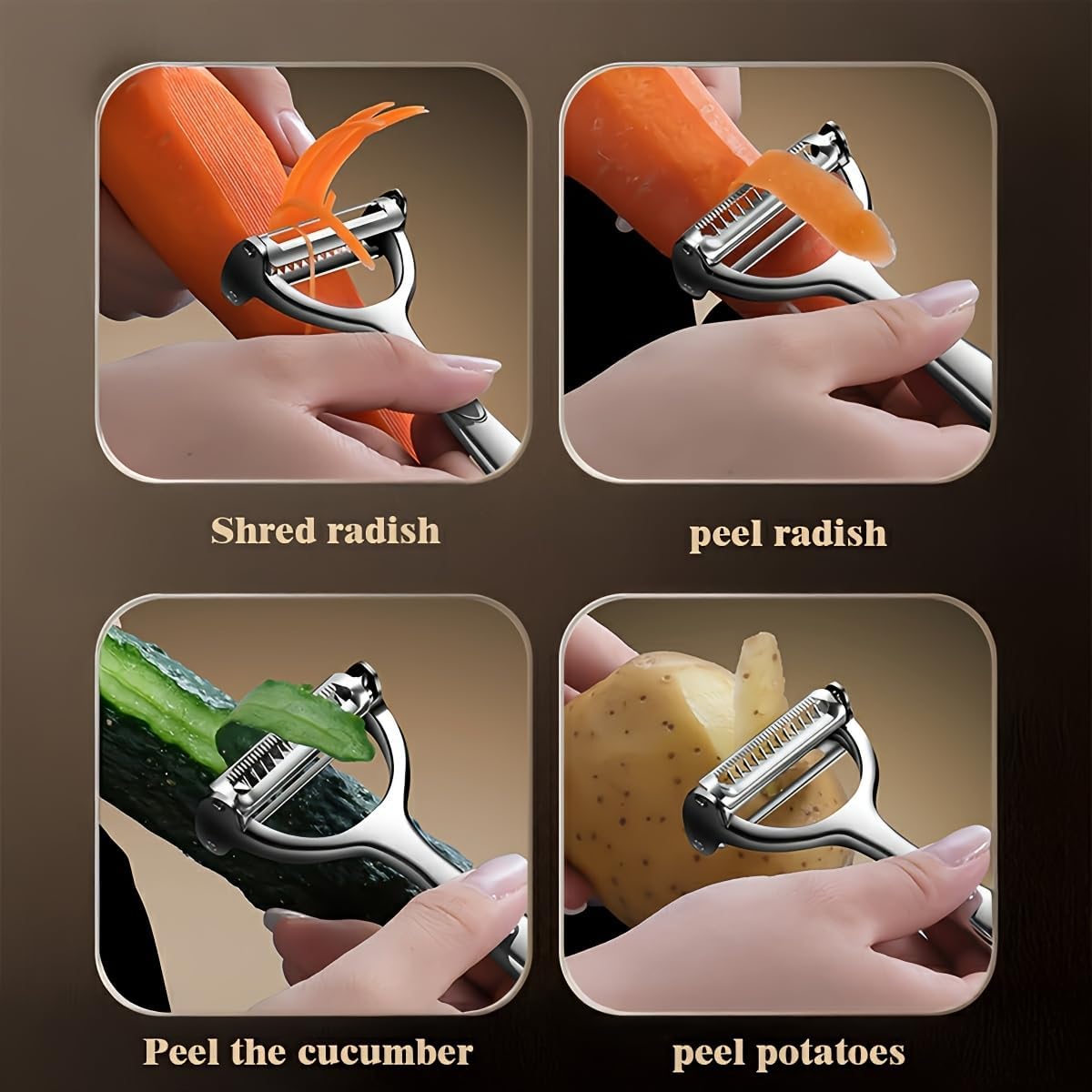 2-in-1 Multifunction Vegetable Peeler & Julienne Slicer, Stainless Steel Dual Blade for Potatoes, Carrots, Cucumbers, Ergonomic Kitchen Peeler.
