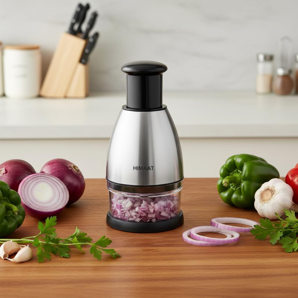 Manual Vegetable Dicer - Efficient Stainless Steel Hand Chopper for Onions, Garlic, Tomatoes, Nuts, Herbs, Salad. Perfect Kitchen Gadget for Fast, Easy Food Prep. Dishwasher Safe.
