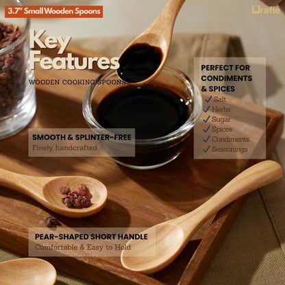 2.3 Inch Tiny Wooden Spoons (5 Pcs) Handmade Mini Spoon for Condiments, Sauces, Salt, Sugar, Spices, Dips, Seasonings, Herbs, Garnishes