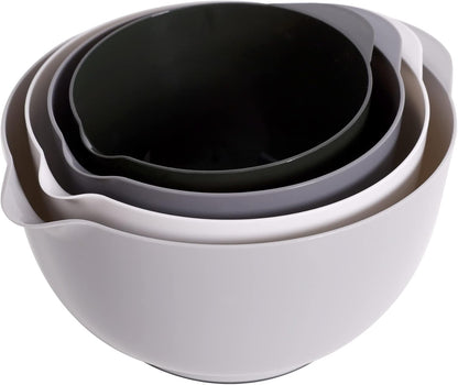 BoxedHome Green Ombre Nesting Plastic Mixing Bowl Set With Pour Spout, Microwave and Dishwasher Safe, BPA free Non-Slip Base, Set of 4 Size 1.7, 2.5, 3.5 and 4.5qt, Great for Prepping, Baking, Cooking