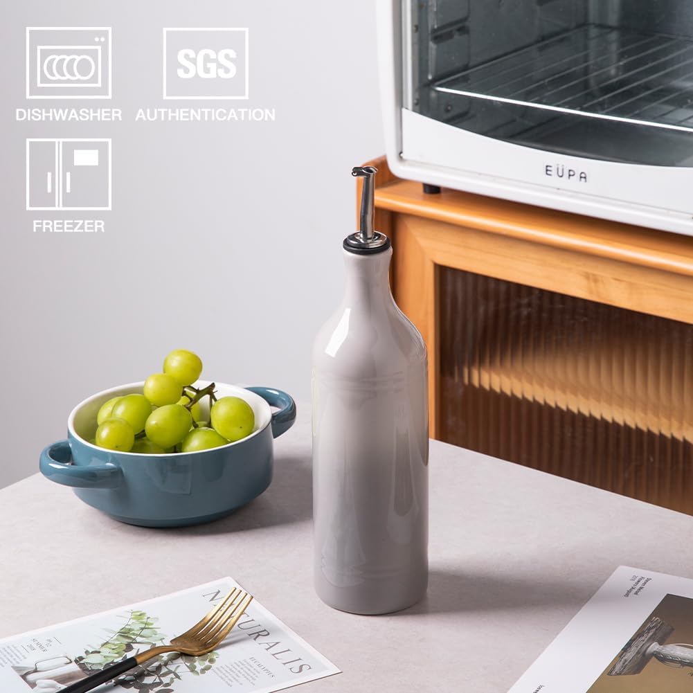 Sweejar Ceramic Olive Oil Dispenser Bottle, Opaque Oil Cruet Protects to Reduce Oxidation, Suitable for Storage Vinegar, Coffee Syrups & Other Liquids, Pack of 1, 15.5 Fl Oz(Beige)
