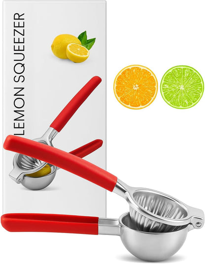 Lemon Squeezer Stainless Steel - Manual Citrus Juicer Large, Metal Lime Squeezer Hand Press, Orange Juice Extractor with Non-Slip Grip, Dishwasher Safe - TUISWO (Silver/Black)