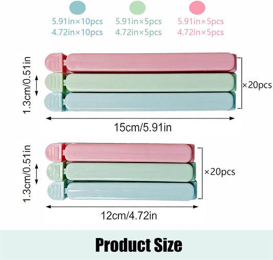 40 Pcs Food Bag Sealing Clips - 2 Sizes (4.72 in & 6.10 in) Airtight Chip Clips, Ideal for Kitchen, Snack & Cereal Storage, 3 Assorted Colors