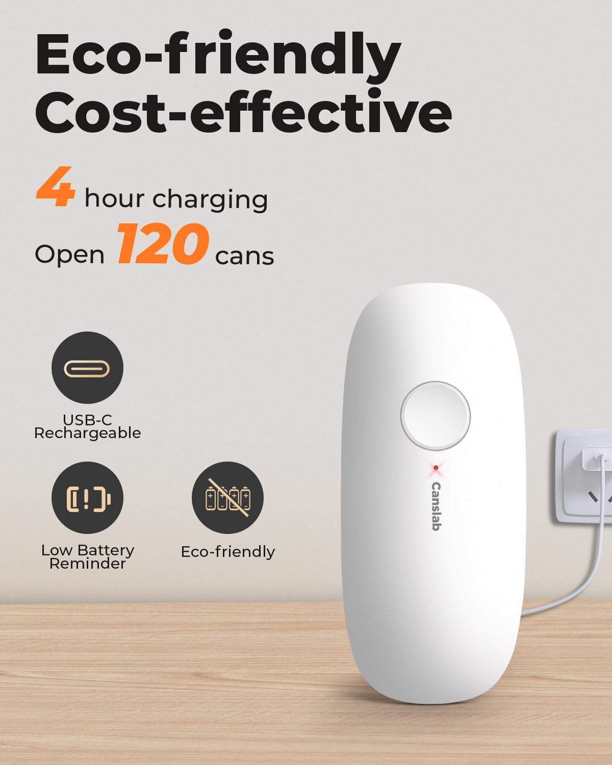 Canslab Ultrablde SE - USB Rechargeable Electric Can Opener for Kitchen for Seniors with Arthritis- Cordless Battery Powered Automatic, Side Cut, Smooth Edge, Handsfree, for Small or Large Cans, Grey