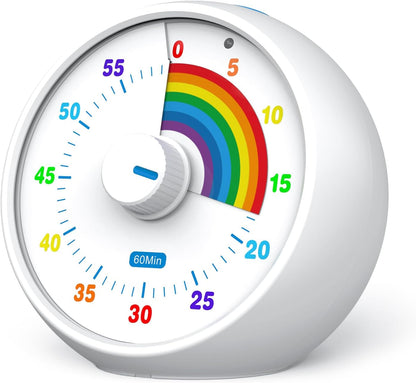 Visual Timer for Kids, 60-Minute Countdown for Classroom Office Kitchen, Desk Timer Kids Time Management Tools with Silent Operation, Pomodoro Timer Rainbow Pattern Purple