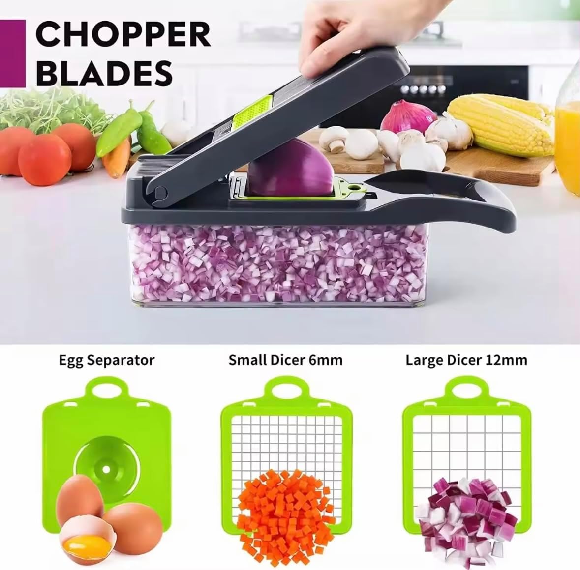 16-in-1 Vegetable Chopper with Container, Onion Chopper & Mandoline Slicer, Veggie Cutter Food Dicer for Onion, Potato & Tomato, BPA-Free Kitchen Gadgets Vegetable Cutter