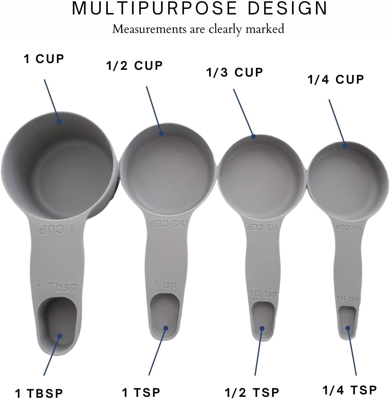Storage Theory 2-in-1 Measuring Cups & Spoons Set (4-Piece) - Nesting Space-Saving Kitchen Gadget - BPA-Free Food Grade Plastic - Dishwasher Safe for Baking, Cooking, Coffee - White