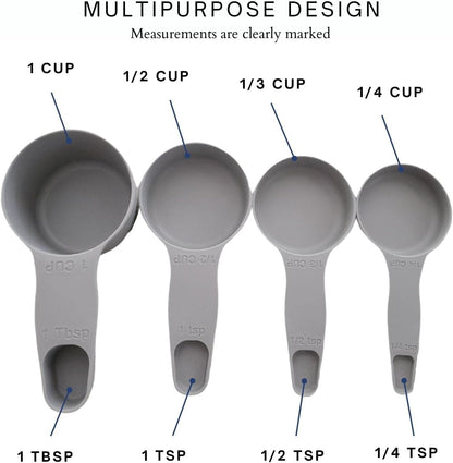 Storage Theory 2-in-1 Measuring Cups & Spoons Set (4-Piece) - Nesting Space-Saving Kitchen Gadget - BPA-Free Food Grade Plastic - Dishwasher Safe for Baking, Cooking, Coffee - White