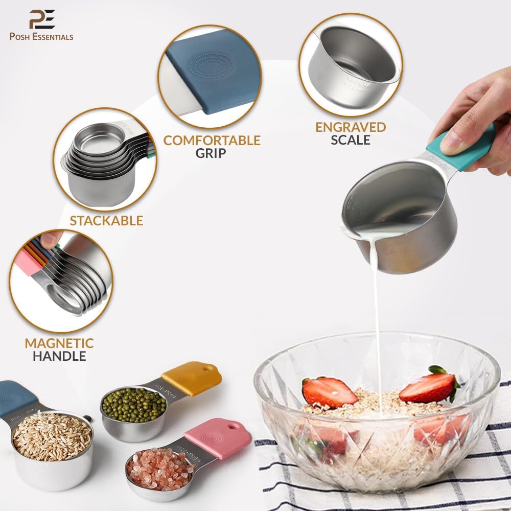 15 PCS Magnetic Measuring Spoons & Cups Set - 18/8 Food Grade Stainless Steel, Double Sided, Dishwasher Safe - Easy Read & Stackable for Effortless Storage