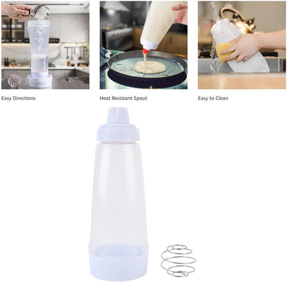 Effortless Pancake Batter Dispenser | 1000ML Squeeze Shaker with Mixing Ball & Wire Whisk | No Lump, Non Stick | Ideal for Crepes, Waffles & Baking