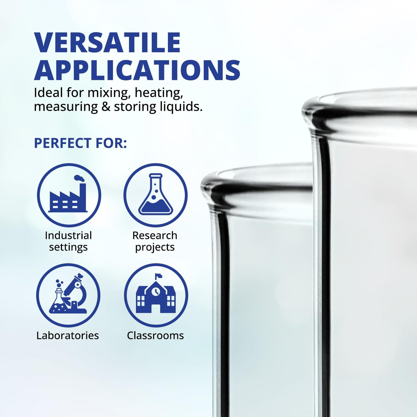 United Scientific™ Chemistry Glassware Measuring Beaker, 1000mL Low Form Griffin, 3.3 Borosilicate Laboratory Glassware, Double Scale Graduated, Autoclavable, ASTM-E960 Compliant, 1 Each