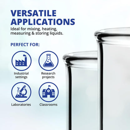United Scientific™ Chemistry Glassware Measuring Beaker, 1000mL Low Form Griffin, 3.3 Borosilicate Laboratory Glassware, Double Scale Graduated, Autoclavable, ASTM-E960 Compliant, 1 Each
