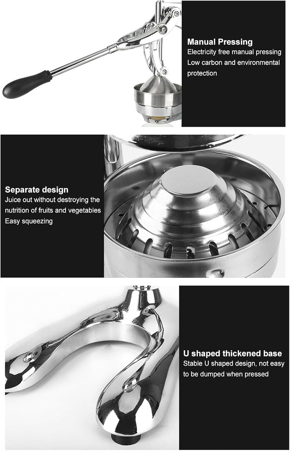 Nutripress Manual Juicer Stainless Steel Large Orange Squeezer Manual Press Juicer Separate Design Hand Pressed Juicer Fruit Squeezer With U Shaped Base Manual