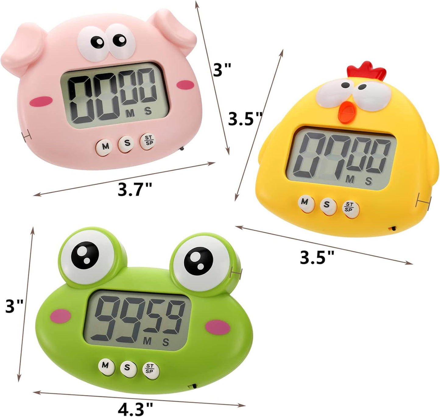 DEAYOU 3-Pack Digital Kitchen Timer, Small Electronic Timers for Cooking, Magnetic Cute Timer Clock with Stand for Kid, Teacher, Senior, Exercise, Study, Baking, Big Digits, Loud Alarm, Count Up Down