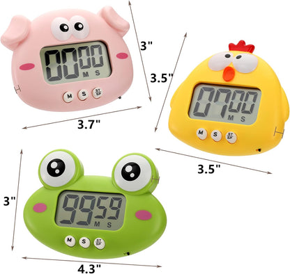 DEAYOU 3-Pack Digital Kitchen Timer, Small Electronic Timers for Cooking, Magnetic Cute Timer Clock with Stand for Kid, Teacher, Senior, Exercise, Study, Baking, Big Digits, Loud Alarm, Count Up Down