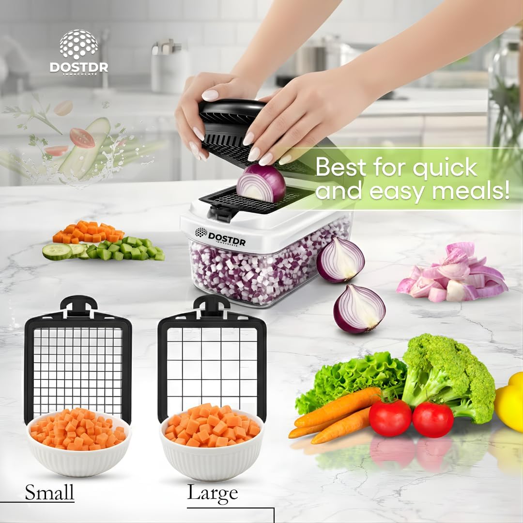 Compact Premium Vegetable Chopper, Mandoline Slicer, Veggie Chopper Food Chopper Container, Vegetable Cutter, Onion Salad Vegetable Chopper, Fruit Slicer, Shredding (White & Black)