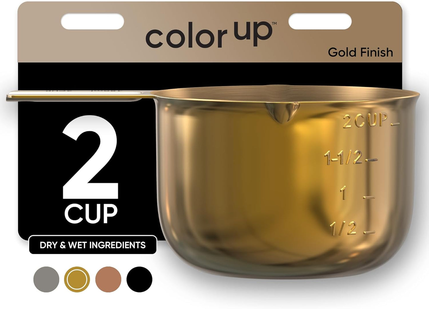 Color Up 2 Cup Measuring Cup, 480ml Stainless Steel Metal, Easy-Pour Spouts, Engraved Markings, Flat Base, Dishwasher Safe, for Dry and Liquid Ingredients