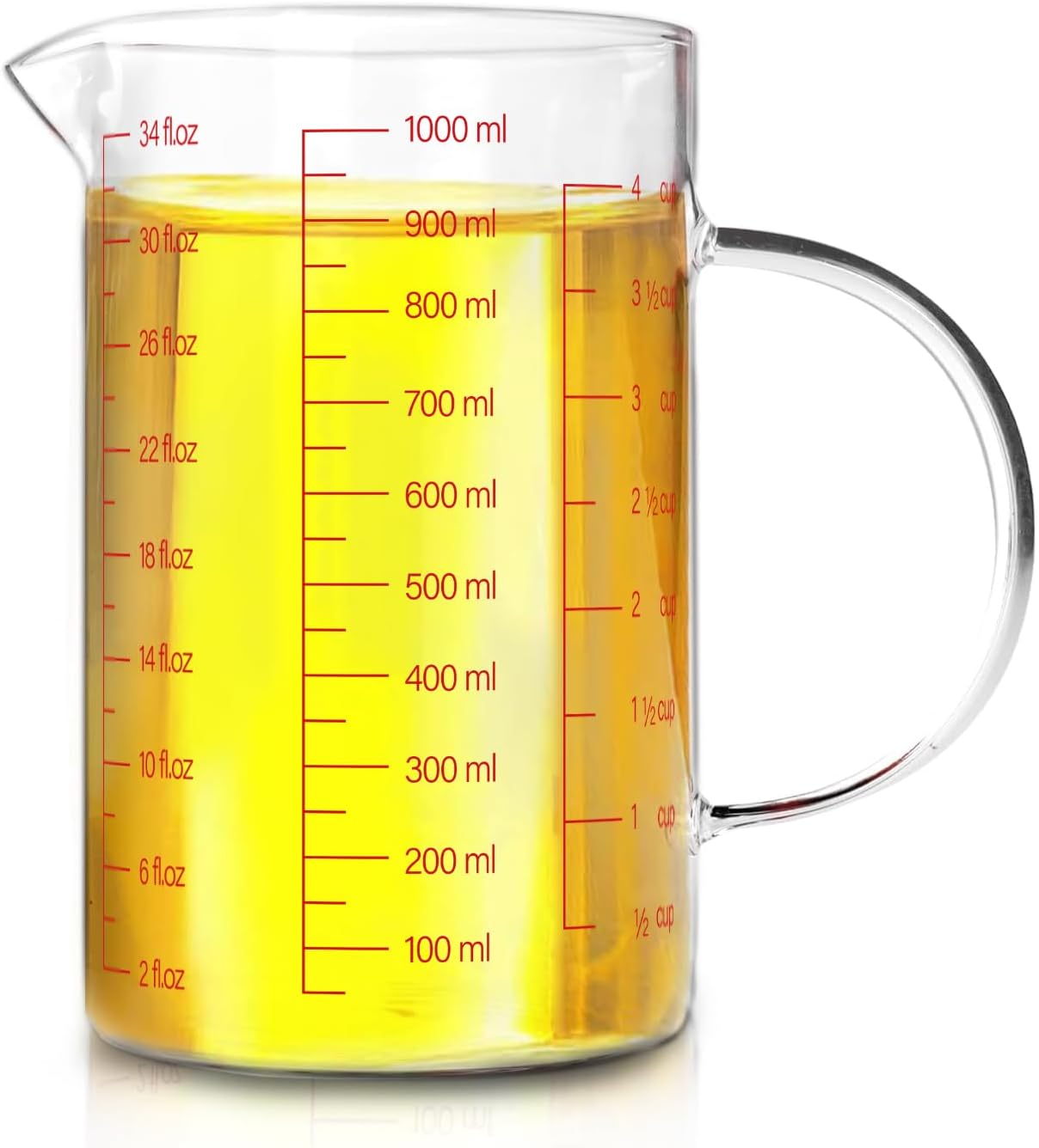 WhiteRhino Glass Measuring Cup,6Cup/1500ml/50oz Liquid Measuring Cups, Measuring Cup With Handle and V-Shaped Spout, Glass Beaker with Three Scales (OZ, Cup, ML), Dishwasher/Freezer/Microwave Safe