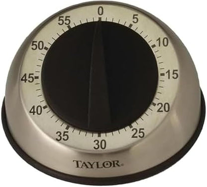 Taylor Mechanical Timer, Countdown with Easy-Turn Dial and Loud Ring Alarm, Compact Tool for Cooking, Baking, Classroom Activities, Homework, Studying, Projects, Stainless Steel