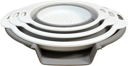 Collapsible Colanders Set, 3 Pack Food Strainers with Over-Sink Water Draining Base for Pasta Fruits and Vegetables