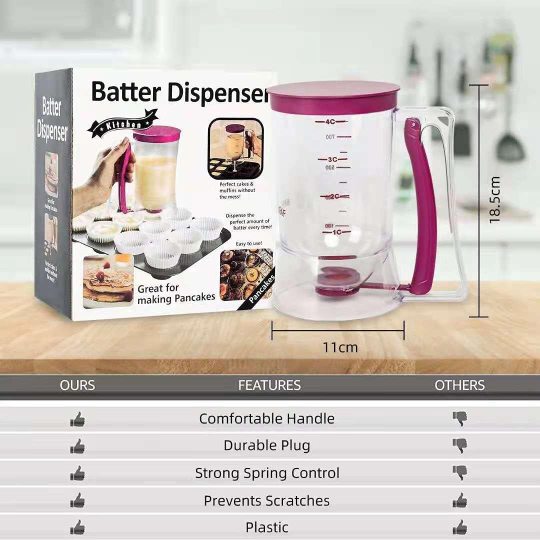 Batter separator Cupcakes Pancakes Cookie Cake Waffles Batter Dispenser cookie separator batter Cream Speratator Cup Measuring Baking Tools (red)