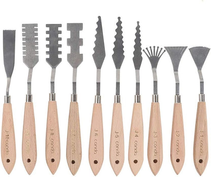 CONDA Palette Knife Painting Stainless Steel Spatula Palette Knife Oil Paint Metal Knives Wood Handle (Red 5 Piece)