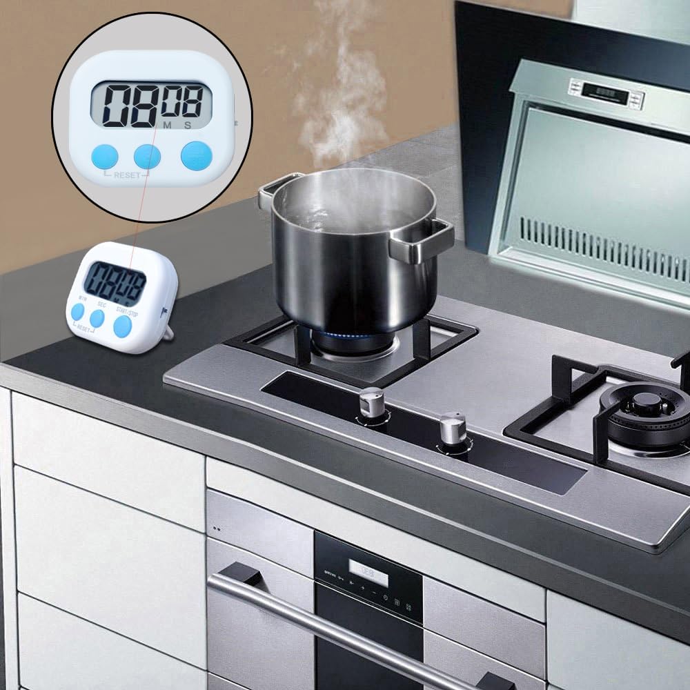 Digital Kitchen Timer, BESTWYA Electronic Timer with Clear LCD Screen Count Up and Down Function 3 Big Buttons On/Off Switch Button for Kitchen, Study, Work, Exercise Training (6, 3 Colors)