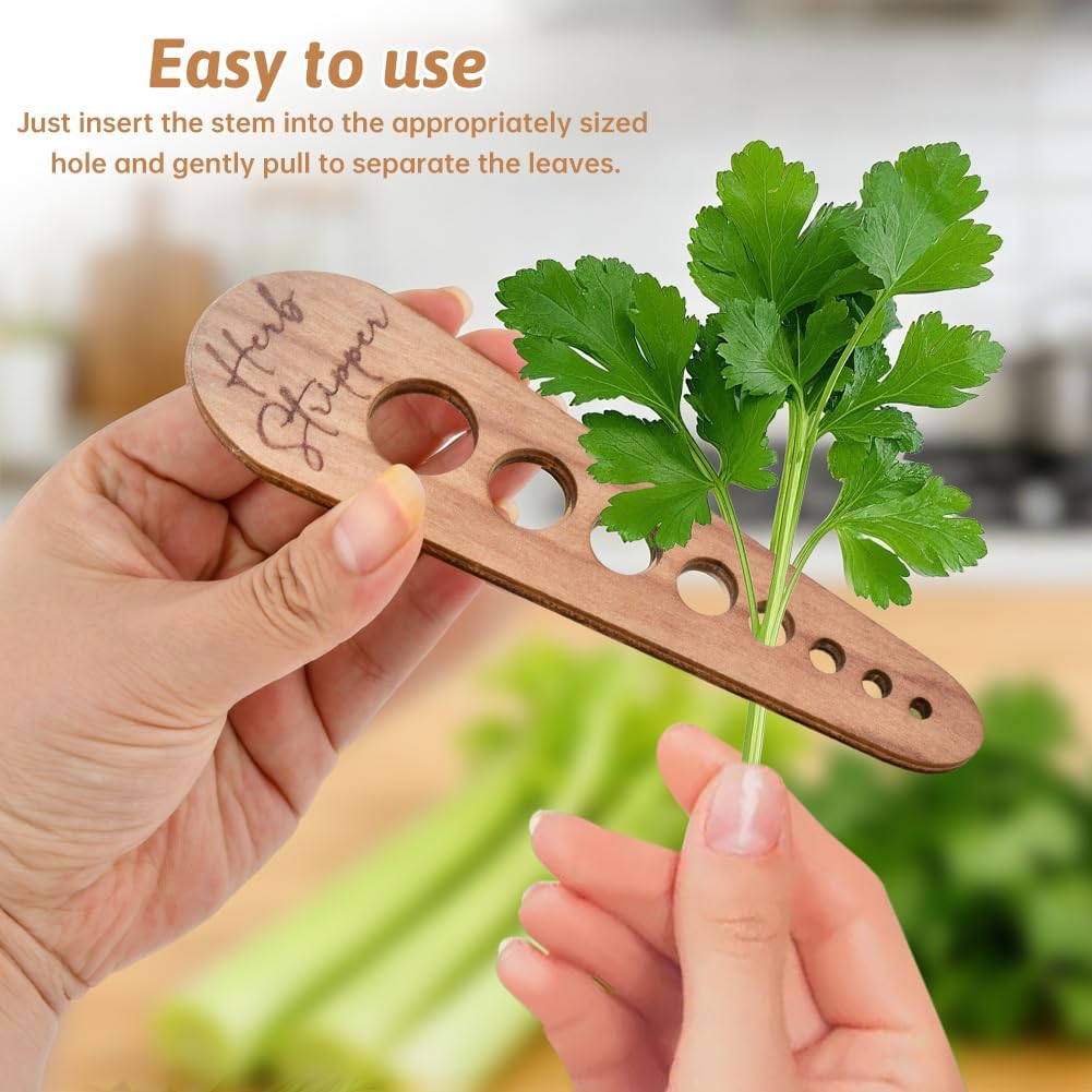 Herb Stripper 2pack, 7 Hole/8 Hole Wooden Vegetable Leaf Separator, 4mm-18mm Sized Holes Handmade Herb Stripper Tool with Cleaning Brush, Gifts for Chefs and Home Cooks