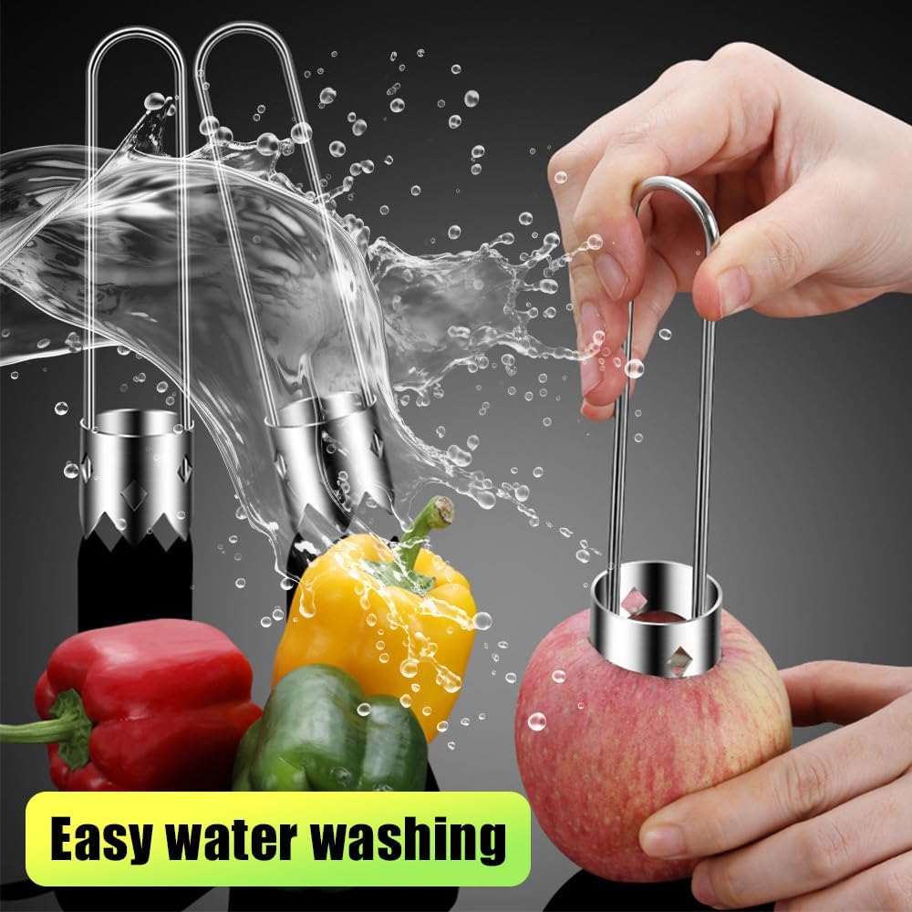 Multifunctional Fruit and Vegetable Core Remover,2026 New Red Bell Pepper Corer - Pepper, Pineapple, Pear, Apple Corer - Designed for a Wide Range of Fruits and Vegetables (2 PCS, Silver)