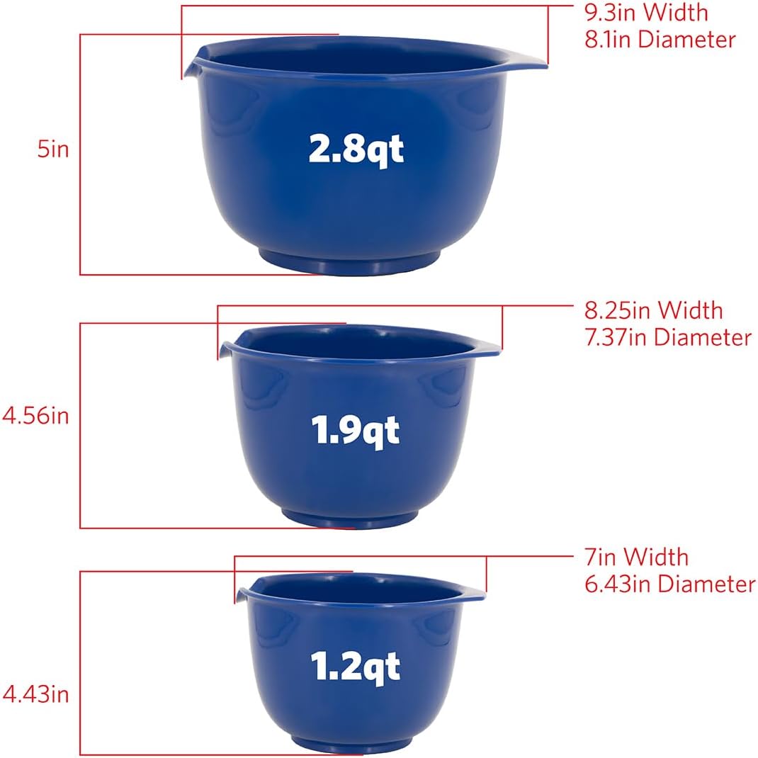Glad Mixing Bowls with Pour Spout, Set of 4 - Nesting Plastic Bowls (1.2qt, 1.9qt, 2.8qt, and 3qt with Handle) - Non Slip Base, Dishwasher Safe Kitchen Cooking and Baking Supplies, Grey
