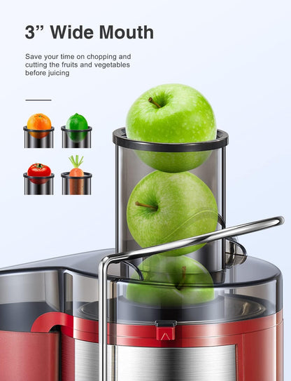 Qcen Juicer Machine, 500W Centrifugal Juicer Extractor with Wide Mouth 3” Feed Chute for Fruit Vegetable, Easy to Clean, Stainless Steel, BPA-free (Black)
