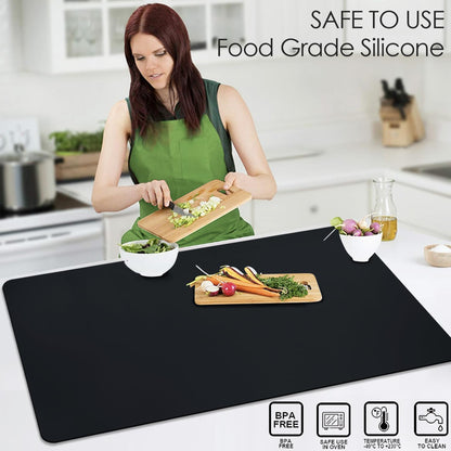 Standard Silicone Mat,Black Baking Mat-Food Grade Kids Dinner Table Placemat Non Slip Counter Mat with Raised Edges Heat Resistant Mat for Air Fryer Nonstick Pastry Dough Mat(1 Pack 23.6'' x 15.7'')