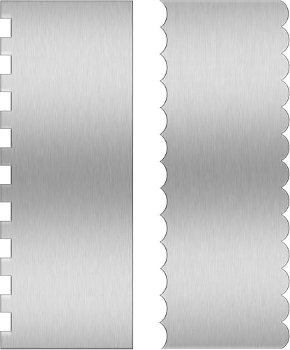 9 Inch Stainless Steel Cake Scraper Set Metal Cake Scraper Large Double Sided Patterned Stripe Edge Smoother for Mousse, Cream Decoration (2 PCS)
