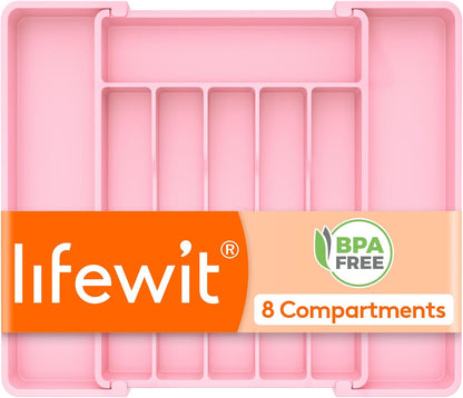 Lifewit Silverware Drawer Organizer, Expandable Utensil Tray for Kitchen, BPA Free Flatware and Cutlery Holder, Adjustable Plastic Storage for Spoons Forks Knives, 11-18 x 14", Black