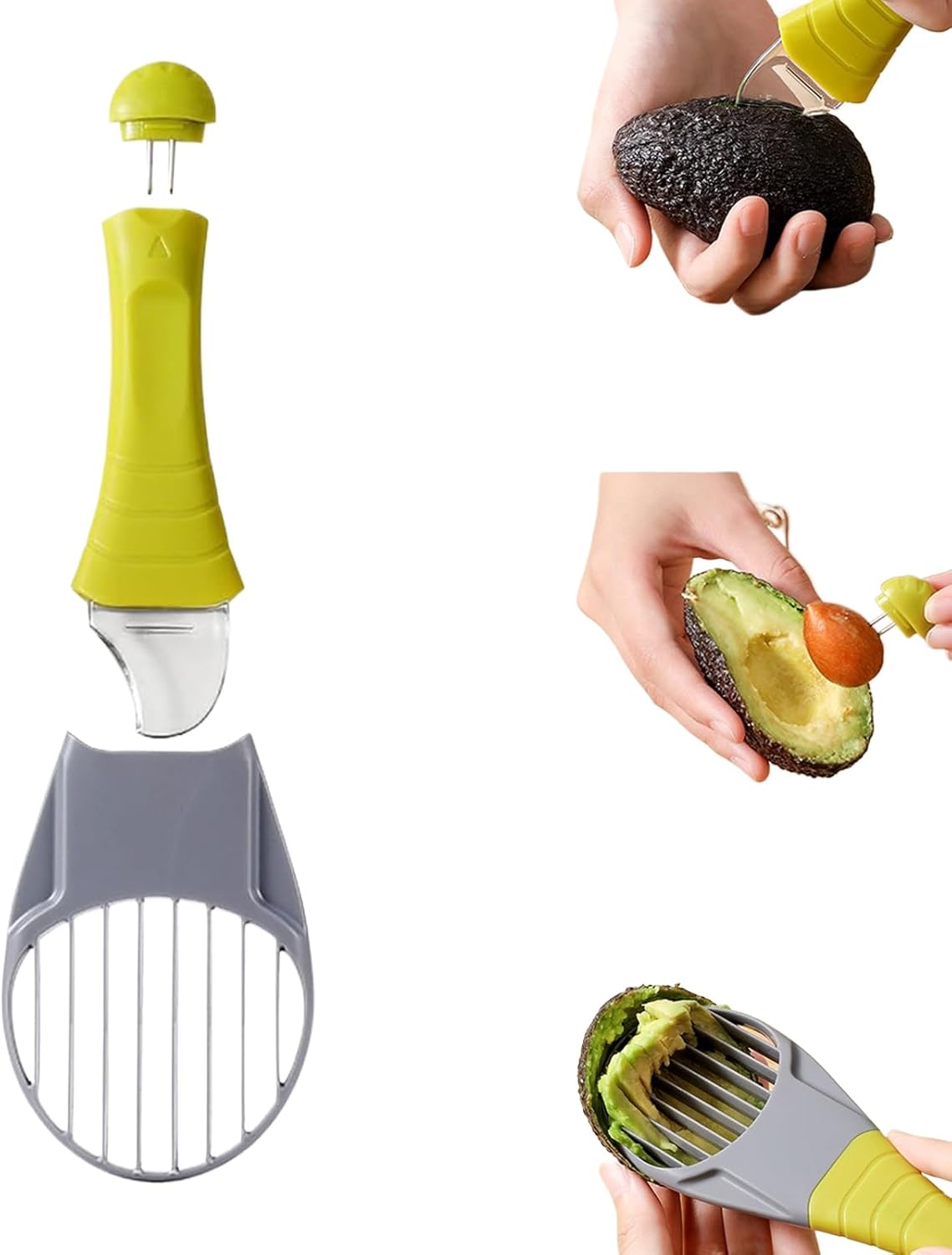 3-in-1 Avocado Slicer Tool with Pit Remover, Avocado Cutter & Peeler, Avocado Cutter Tool,Ergonomic Avocado Knife for Safe Cutting, Avocado Tool for Any Sizes, Avocado Slicers Gift Set