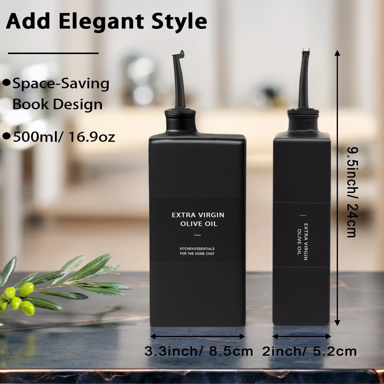Olive Oil Dispenser Bottle for Kitchen 16.9oz, UV-Blocking Oil and Vinegar Dispenser Set, Soy Sauce Dispenser, Space Saving Design for Countertop (Green, 2pcs)