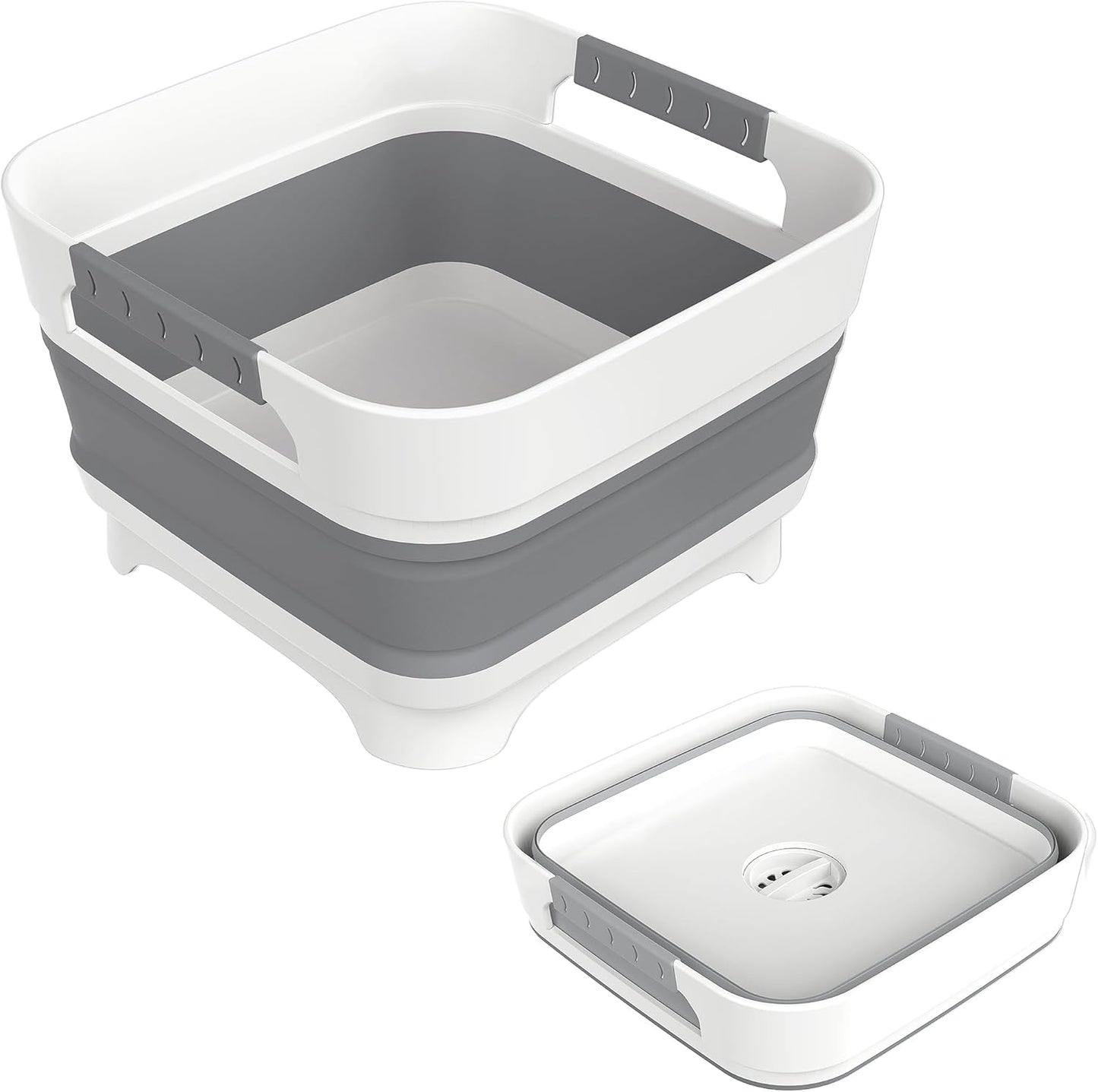 MontNorth 2.4 Gal Collapsbile Wash Basin with Drian Plug,9L Dish Pan for Soaking Baby Bottles,Portable Sink, Multiuse Foldable Bucket,Ice Beverage Tubs for Camping, Vegetable Washing, RV (Gray)