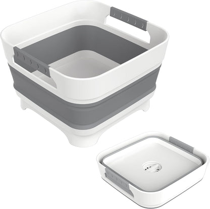 MontNorth 2.4 Gal Collapsbile Wash Basin with Drian Plug,9L Dish Pan for Soaking Baby Bottles,Portable Sink, Multiuse Foldable Bucket,Ice Beverage Tubs for Camping, Vegetable Washing, RV (Gray)