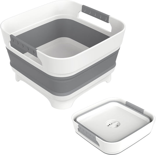 MontNorth 2.4 Gal Collapsbile Wash Basin with Drian Plug,9L Dish Pan for Soaking Baby Bottles,Portable Sink, Multiuse Foldable Bucket,Ice Beverage Tubs for Camping, Vegetable Washing, RV (Gray)