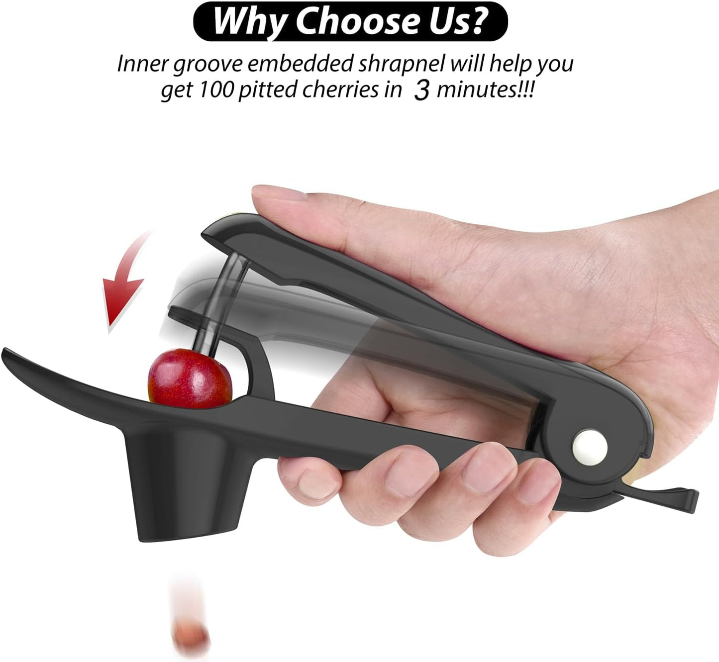 Cherry Pitter - Cherries Corer U-Shaped Stainless Steel Pitter Tool with Labor-saving Design, Remove Cherry Seed in 1S with Space/Safe Lock Design for Making Cherry Jam (Black)