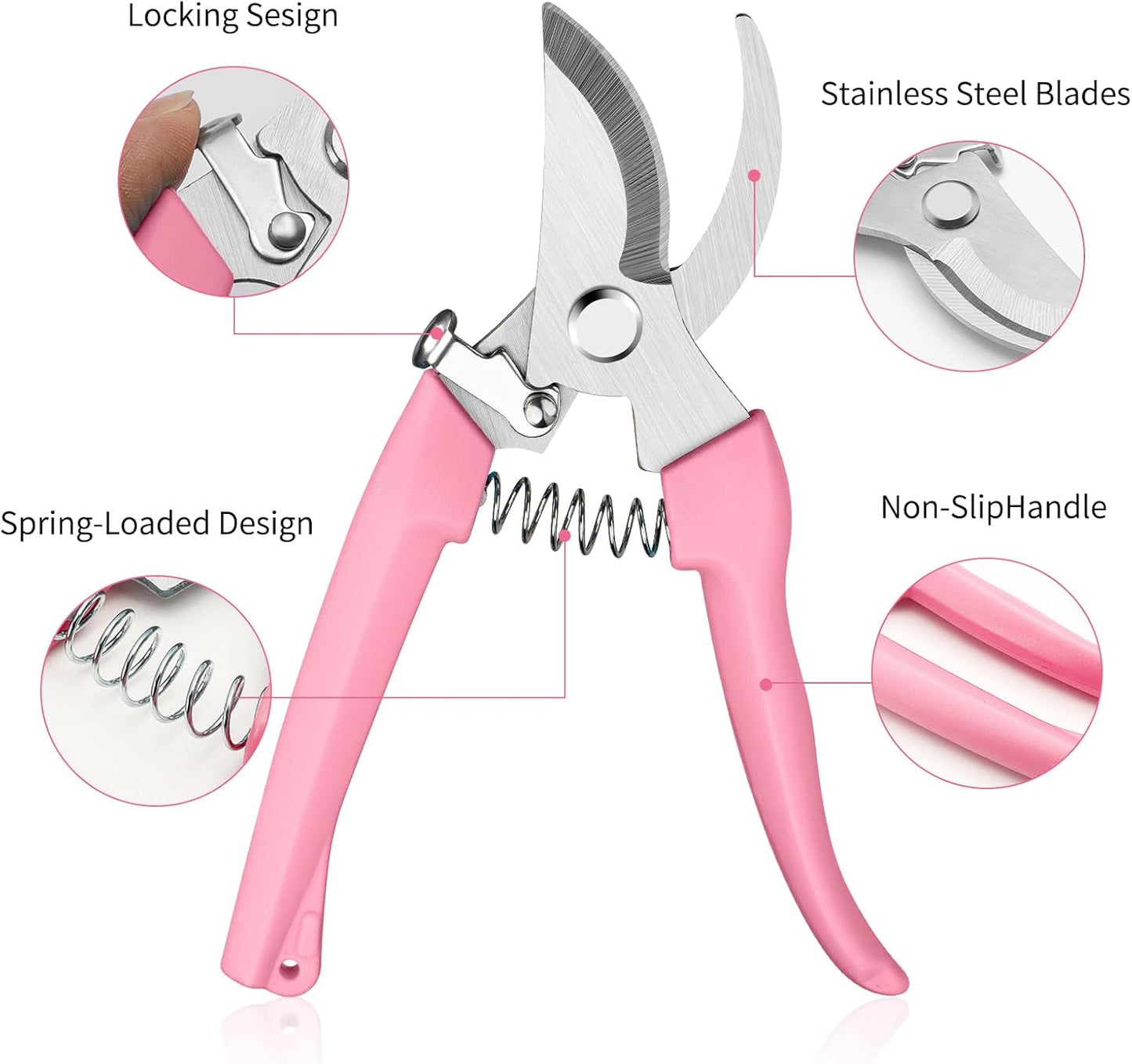 Flower Scissors, Flower Shears High Strength Steel Sharp, Ergonomic Handle Pruning Shears for Gardening, Lightweight Garden Scissors, 1-inch Cut Capacity Rust Resistant for Plants Bonsai-Pink