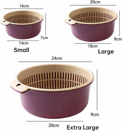 2 in 1 Colander Bowl Set, Detachable Strainer and Serving Bowl Kitchen Fruit Vegetable Washing Drainer for Home Meal Prep and Salad Making (Small 14x7x16cm)