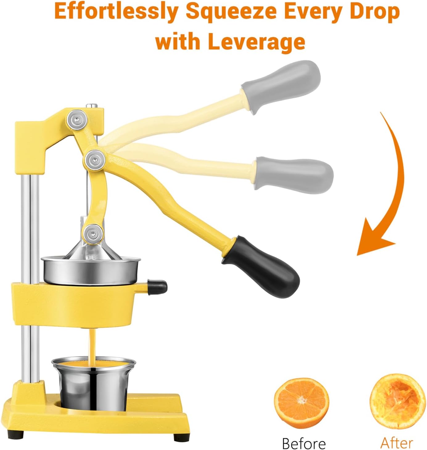 TONGCHANT Manual Juicer, Heavy Duty Cast Iron Juicer | Hand Press Juicer for Orange Lemon Lime Pomegranate & Citrus Fruits, High Leverage for Easy Juicing, Stainless Steel Cup, Easy to Clean, Black
