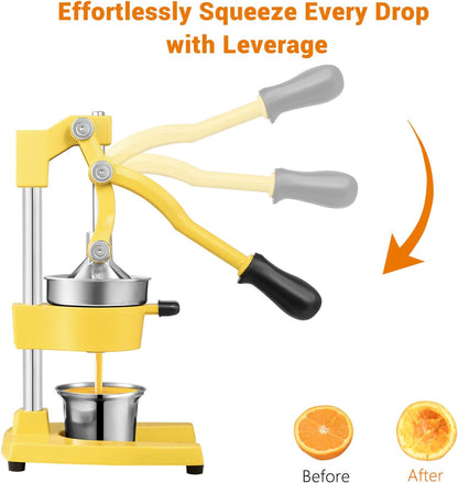 TONGCHANT Manual Juicer, Heavy Duty Cast Iron Juicer | Hand Press Juicer for Orange Lemon Lime Pomegranate & Citrus Fruits, High Leverage for Easy Juicing, Stainless Steel Cup, Easy to Clean, Black